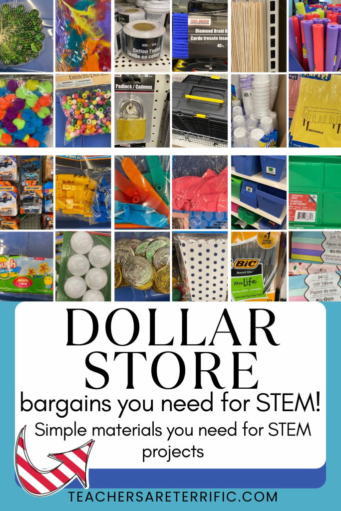 Grab these simple materials from a Dollar Store for your STEM Class- blog post includes items and how they are used! Bargains for your STEM LAB!