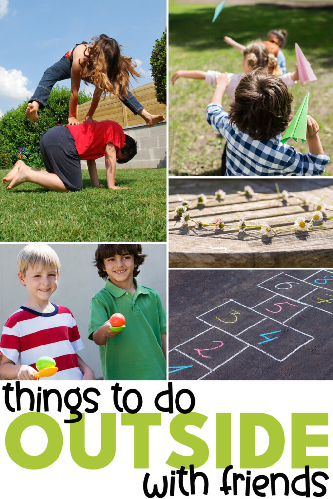 Things to do outside with friends - leapfrog game, paper plane competition, daisy chains, egg and spoon race, hopscotch